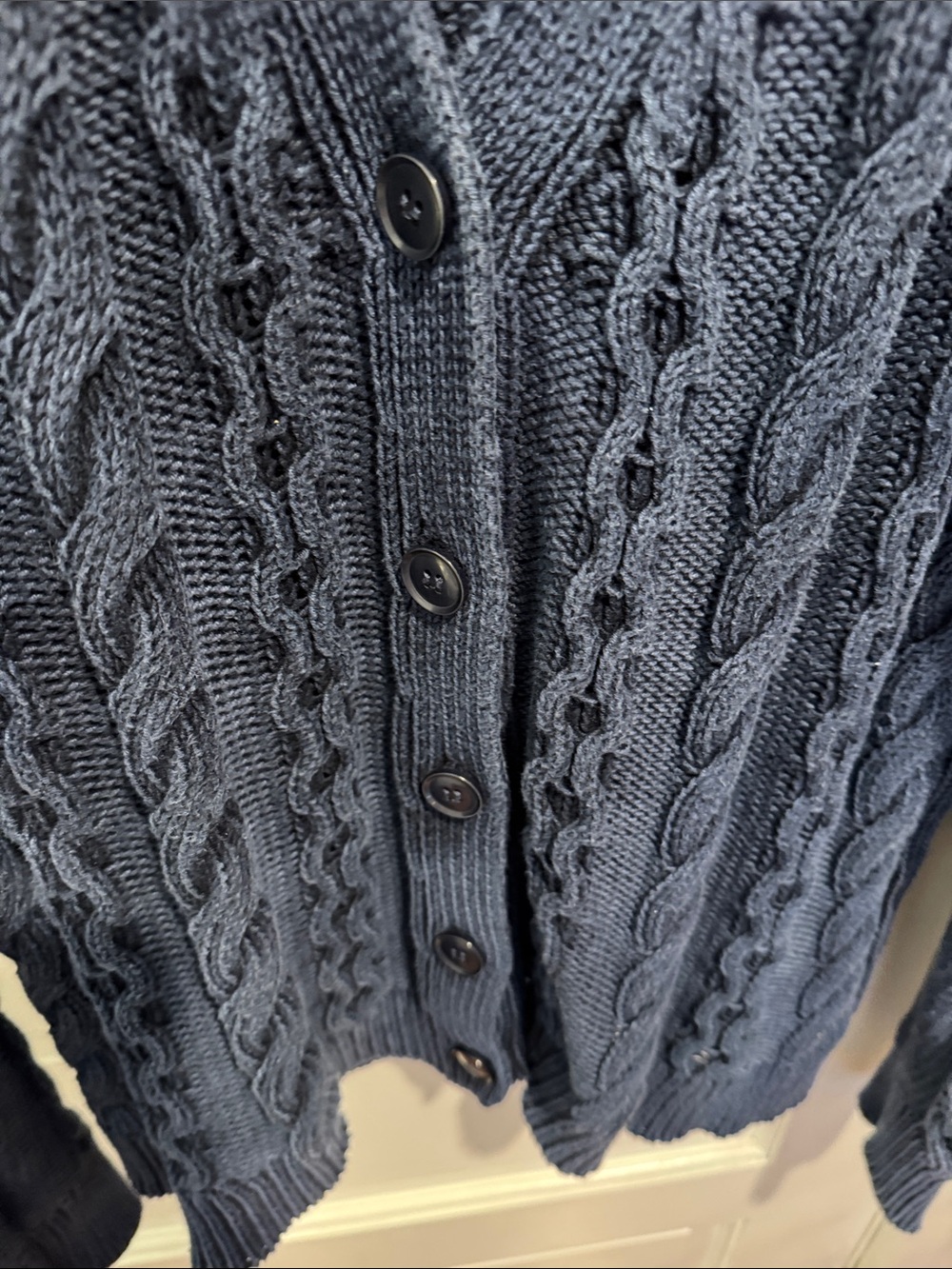 Navy Cable-Knit Button-Front Cardigan - Picture 4 of 5